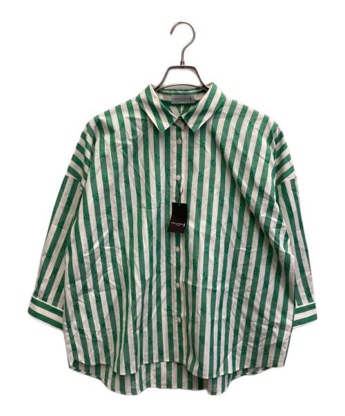 MACKINTOSH LONDON（マッキントッシュ ロンドン）MACKINTOSH LONDON (マッキントッシュ ロンドン) ストライプフラワージャカードブラウス グリーン×ホワイト サイズ:38の古着・服飾アイテム