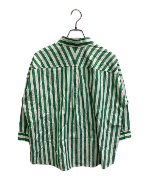 MACKINTOSH LONDON（マッキントッシュ ロンドン）MACKINTOSH LONDON (マッキントッシュ ロンドン) ストライプフラワージャカードブラウス グリーン×ホワイト サイズ:38の古着・服飾アイテム