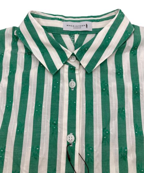MACKINTOSH LONDON（マッキントッシュ ロンドン）MACKINTOSH LONDON (マッキントッシュ ロンドン) ストライプフラワージャカードブラウス グリーン×ホワイト サイズ:38の古着・服飾アイテム