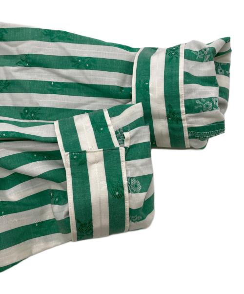 MACKINTOSH LONDON（マッキントッシュ ロンドン）MACKINTOSH LONDON (マッキントッシュ ロンドン) ストライプフラワージャカードブラウス グリーン×ホワイト サイズ:38の古着・服飾アイテム