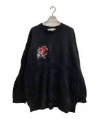 DAIRIKUダイリク）の古着「Flower Cross Embroidery Border Knit」｜ブラック