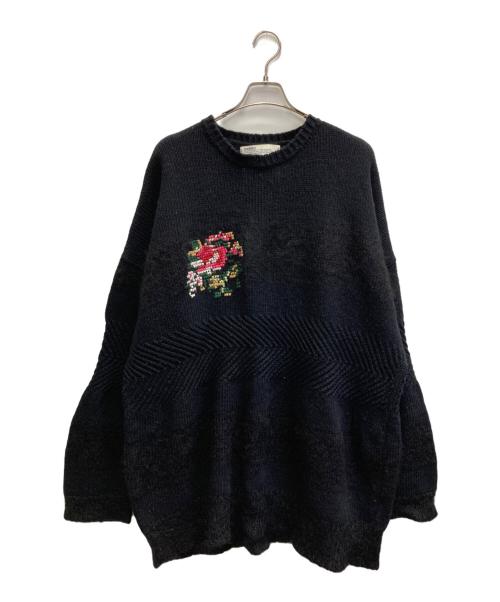 DAIRIKU（ダイリク）DAIRIKU (ダイリク) Flower Cross Embroidery Border Knit ブラック サイズ:FREEの古着・服飾アイテム