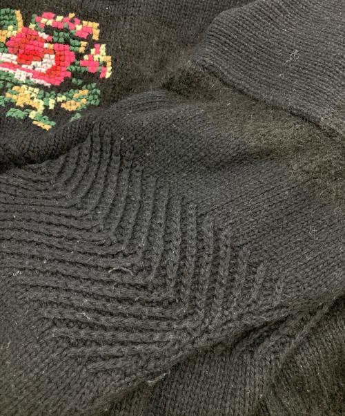DAIRIKU（ダイリク）DAIRIKU (ダイリク) Flower Cross Embroidery Border Knit ブラック サイズ:FREEの古着・服飾アイテム