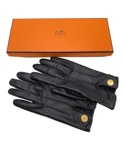 HERMES（エルメス）HERMES (エルメス) セリエボタンペッカリーレザーグローブ ブラック サイズ:9の古着・服飾アイテム