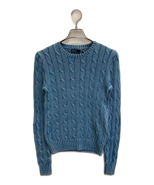 POLO RALPH LAUREN（ポロ・ラルフローレン）POLO RALPH LAUREN (ポロ・ラルフローレン) エルボーパッチ ケーブルニット コットン セーター スカイブルー サイズ:US/XS 未使用品の古着・服飾アイテム