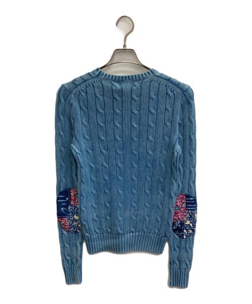 POLO RALPH LAUREN（ポロ・ラルフローレン）POLO RALPH LAUREN (ポロ・ラルフローレン) エルボーパッチ ケーブルニット コットン セーター スカイブルー サイズ:US/XS 未使用品の古着・服飾アイテム