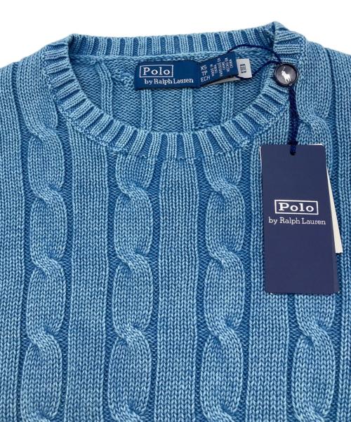 POLO RALPH LAUREN（ポロ・ラルフローレン）POLO RALPH LAUREN (ポロ・ラルフローレン) エルボーパッチ ケーブルニット コットン セーター スカイブルー サイズ:US/XS 未使用品の古着・服飾アイテム