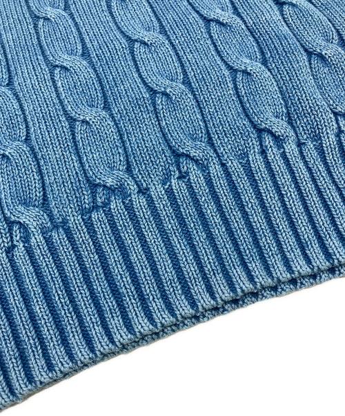 POLO RALPH LAUREN（ポロ・ラルフローレン）POLO RALPH LAUREN (ポロ・ラルフローレン) エルボーパッチ ケーブルニット コットン セーター スカイブルー サイズ:US/XS 未使用品の古着・服飾アイテム