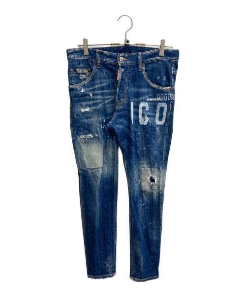DSQUARED2（ディースクエアード）DSQUARED2 (ディースクエアード) ペイントダメージスキニーデニムパンツ インディゴ サイズ:46の古着・服飾アイテム