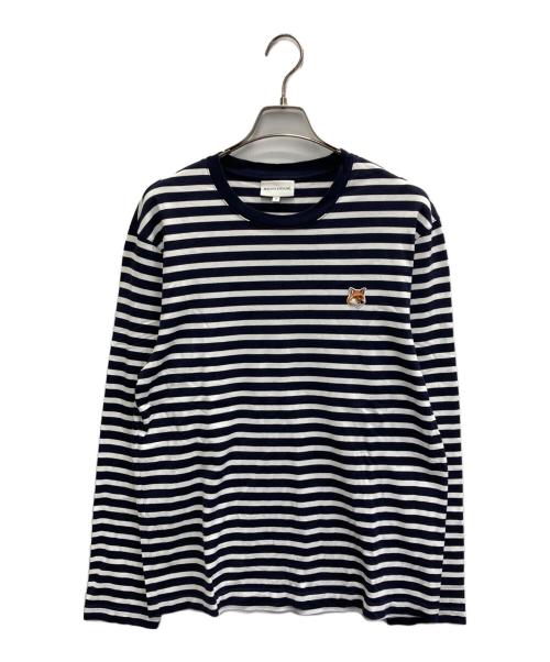 maison kitsune（メゾンキツネ）MAISON KITSUNE (メゾンキツネ) フォックスヘッド パッチ レギュラー マリン Tシャツ ホワイト×ネイビー サイズ:Mの古着・服飾アイテム