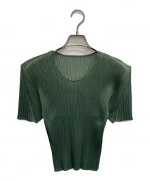 PLEATS PLEASE（プリーツプリーズ）の古着「メッシュプリーツTシャツ」｜グリーン