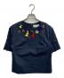 MUVEIL（ミュベール）の古着「Embellished Neck T-shirt 袖フリル宝石刺繍」｜ネイビー