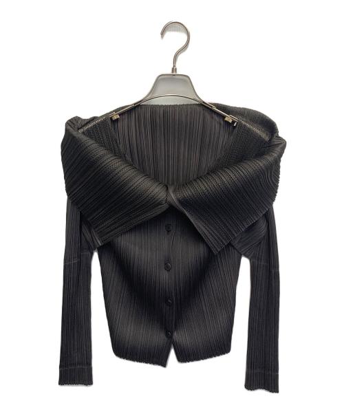PLEATS PLEASE（プリーツプリーズ）PLEATS PLEASE (プリーツプリーズ) メッシュ レイヤード カーディガン グレー サイズ:3の古着・服飾アイテム