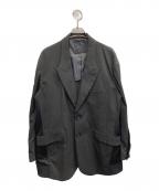 s'yteサイト）の古着「SS22 Pe/Rayon Tropical Pinstripe Dot Button Sleeve Peak Lapel Big Jacket」｜ブラック