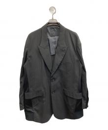 s'yte（サイト）の古着「SS22 Pe/Rayon Tropical Pinstripe Dot Button Sleeve Peak Lapel Big Jacket」｜ブラック