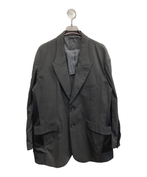 s'yte（サイト）s'yte (サイト) SS22 Pe/Rayon Tropical Pinstripe Dot Button Sleeve Peak Lapel Big Jacket ブラック サイズ:SIZE3の古着・服飾アイテム