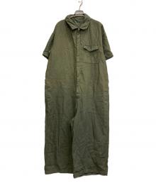 TISSU（ティシュ）の古着「フレンチリネン半袖比翼オールインワン」｜グリーン