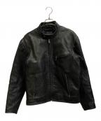 KADOYA K'S LEATHERカドヤ K'S レザー）の古着「スカルワッペンシングルレザージャケット」｜ブラック