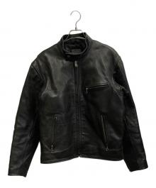 KADOYA K'S LEATHER（カドヤ K'S レザー）の古着「スカルワッペンシングルレザージャケット」｜ブラック