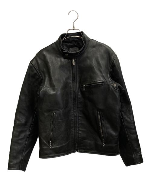 KADOYA K'S LEATHER（カドヤ K'S レザー）KADOYA K'S LEATHER (カドヤ K'S レザー) スカルワッペンシングルレザージャケット ブラック サイズ:XLの古着・服飾アイテム