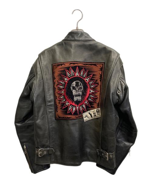 KADOYA K'S LEATHER（カドヤ K'S レザー）KADOYA K'S LEATHER (カドヤ K'S レザー) スカルワッペンシングルレザージャケット ブラック サイズ:XLの古着・服飾アイテム