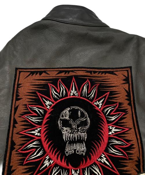 KADOYA K'S LEATHER（カドヤ K'S レザー）KADOYA K'S LEATHER (カドヤ K'S レザー) スカルワッペンシングルレザージャケット ブラック サイズ:XLの古着・服飾アイテム