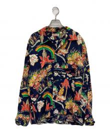 Sun Surf（サンサーフ）の古着「L/S RAYON HAWAIIAN SHIRT "HISTORY OF THE ISLANDS"」｜ネイビー