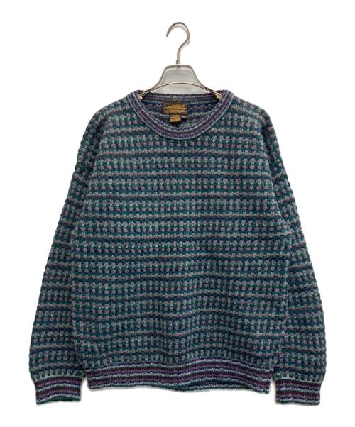 Eddie Bauer（エディーバウアー）Eddie Bauer (エディーバウアー) ポップコーンシェットランドウールニット グリーン×グレー サイズ:Sの古着・服飾アイテム
