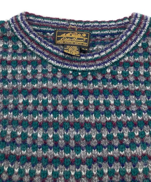 Eddie Bauer（エディーバウアー）Eddie Bauer (エディーバウアー) ポップコーンシェットランドウールニット グリーン×グレー サイズ:Sの古着・服飾アイテム