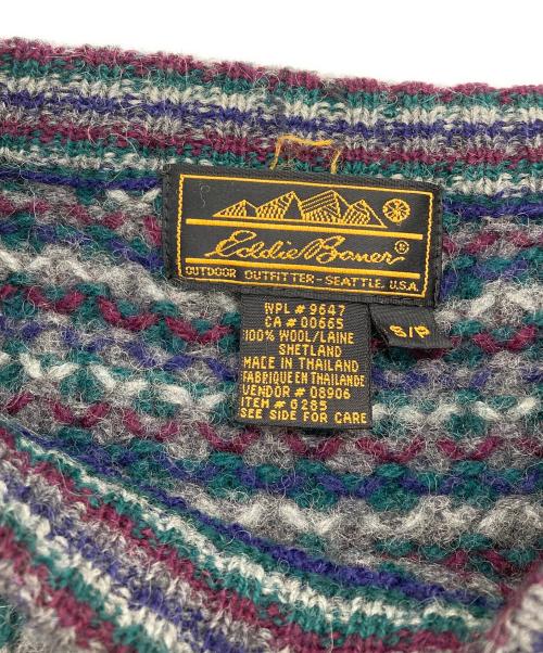 Eddie Bauer（エディーバウアー）Eddie Bauer (エディーバウアー) ポップコーンシェットランドウールニット グリーン×グレー サイズ:Sの古着・服飾アイテム