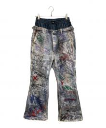 Protocol Index（プロトコルインデックス）の古着「GRAFFITI TROMPE-L’OEIL LAYERED PANTS」｜ブルー