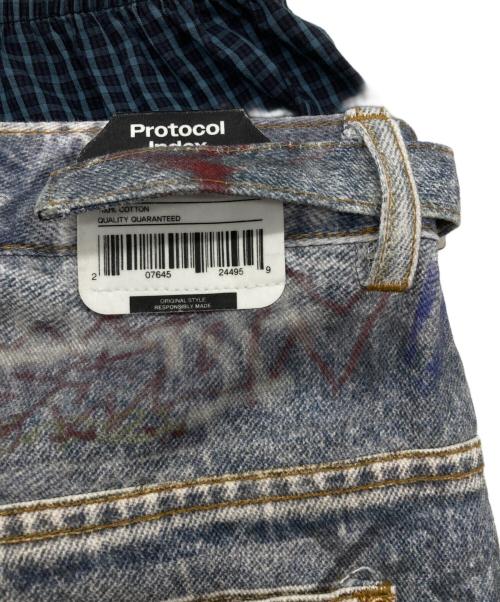 Protocol Index（プロトコルインデックス）Protocol Index (プロトコルインデックス) GRAFFITI TROMPE-L’OEIL LAYERED PANTS ブルー サイズ:Mの古着・服飾アイテム