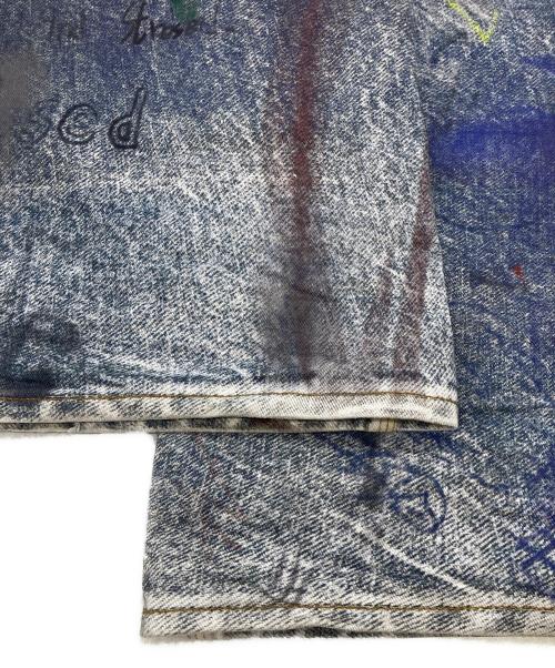 Protocol Index（プロトコルインデックス）Protocol Index (プロトコルインデックス) GRAFFITI TROMPE-L’OEIL LAYERED PANTS ブルー サイズ:Mの古着・服飾アイテム