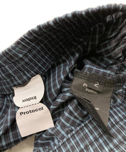 Protocol Index（プロトコルインデックス）Protocol Index (プロトコルインデックス) GRAFFITI TROMPE-L’OEIL LAYERED PANTS ブルー サイズ:Mの古着・服飾アイテム