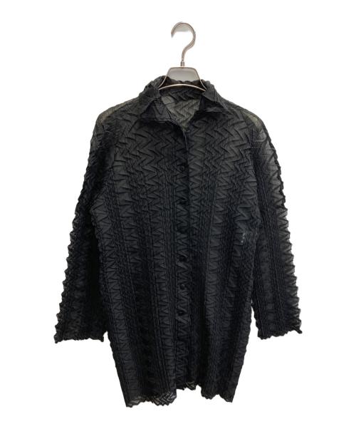 ISSEY MIYAKE FETE（イッセイミヤケフェット）ISSEY MIYAKE FETE (イッセイミヤケフェット) ハイネック ジグザグプリーツ シアーシャツ ブラック サイズ:SIZE2の古着・服飾アイテム