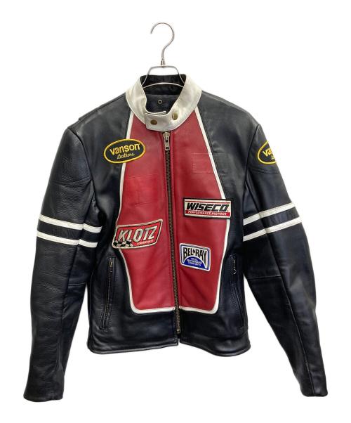 VANSON（バンソン）VANSON (バンソン) RJP シングルライダースレザージャケット ブラック×レッド サイズ:36の古着・服飾アイテム