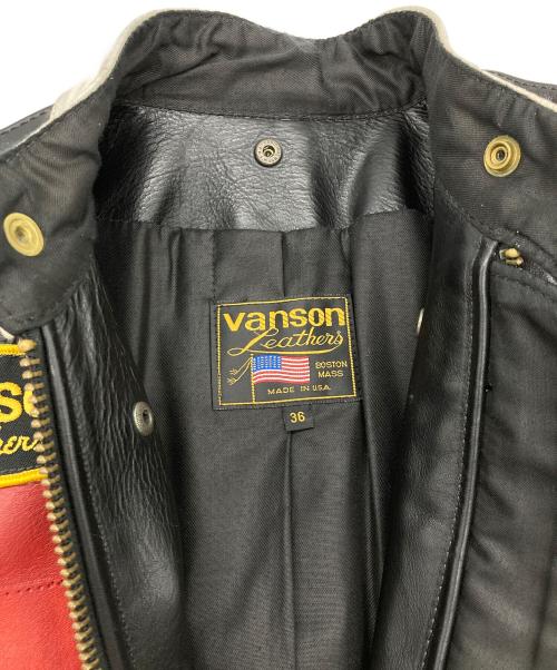 VANSON（バンソン）VANSON (バンソン) RJP シングルライダースレザージャケット ブラック×レッド サイズ:36の古着・服飾アイテム