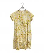 Cotton House Ayaコットンハウス アヤ）の古着「リネン半袖ワンピース」｜イエロー×ベージュ