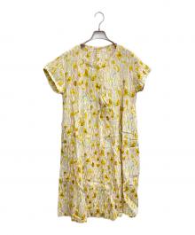 Cotton House Aya（コットンハウス アヤ）の古着「リネン半袖ワンピース」｜イエロー×ベージュ