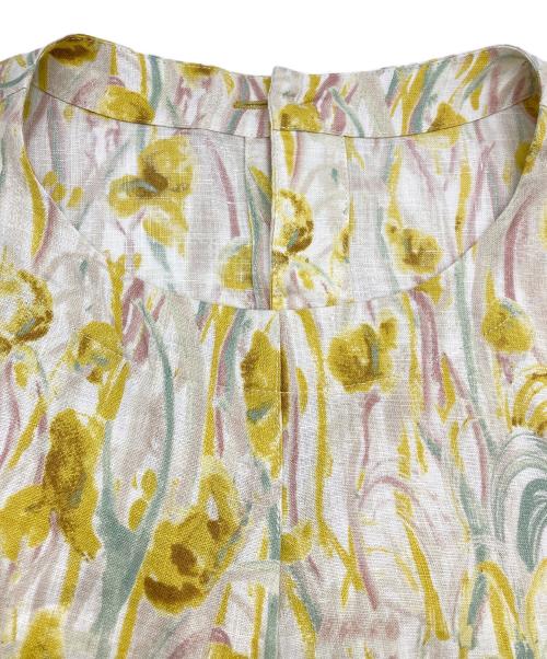 Cotton House Aya（コットンハウス アヤ）Cotton House Aya (コットンハウス アヤ) リネン半袖ワンピース イエロー×ベージュ サイズ:Mの古着・服飾アイテム