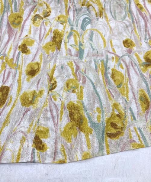 Cotton House Aya（コットンハウス アヤ）Cotton House Aya (コットンハウス アヤ) リネン半袖ワンピース イエロー×ベージュ サイズ:Mの古着・服飾アイテム