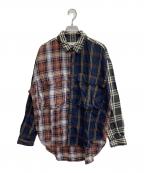 KATHARINE HAMNETTキャサリンハムネット）の古着「CHECK MULTI FABRIC SHIRT」｜ブラウン×ネイビー