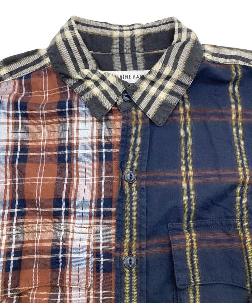 KATHARINE HAMNETT（キャサリンハムネット）KATHARINE HAMNETT (キャサリンハムネット) CHECK MULTI FABRIC SHIRT ブラウン×ネイビー サイズ:Mの古着・服飾アイテム