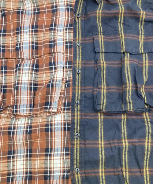 KATHARINE HAMNETT（キャサリンハムネット）KATHARINE HAMNETT (キャサリンハムネット) CHECK MULTI FABRIC SHIRT ブラウン×ネイビー サイズ:Mの古着・服飾アイテム