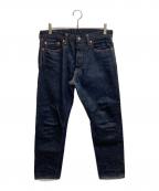 MOMOTARO JEANS桃太郎ジーンズ）の古着「出陣レーベルナローテーパードジーンズ」｜ネイビー