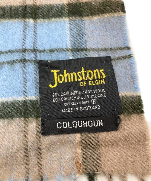 JOHNSTONS（ジョンストンズ）JOHNSTONS (ジョンストンズ) カシミヤ混チェックマフラー ブルー×ベージュの古着・服飾アイテム