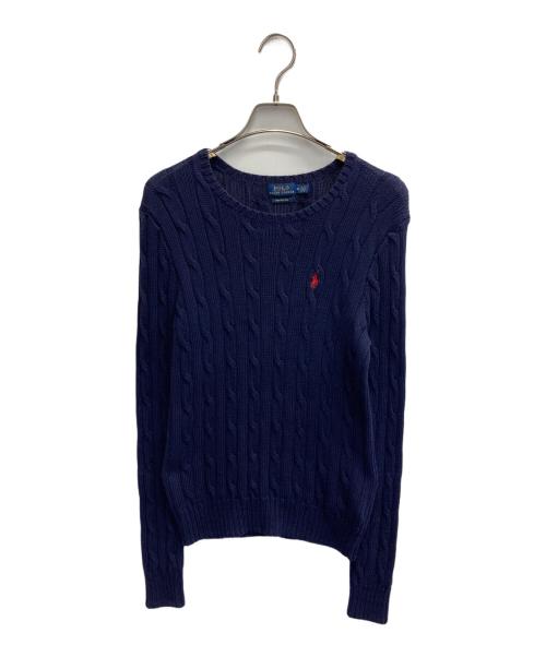POLO RALPH LAUREN（ポロ・ラルフローレン）POLO RALPH LAUREN (ポロ・ラルフローレン) ケーブルニット コットン クルーネック セーター ネイビー サイズ:Mの古着・服飾アイテム