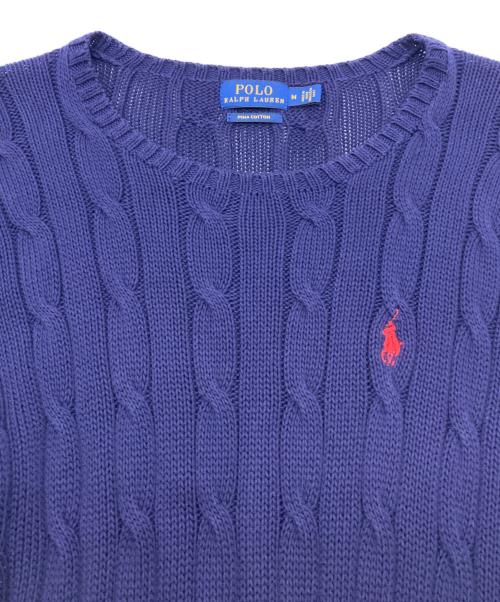 POLO RALPH LAUREN（ポロ・ラルフローレン）POLO RALPH LAUREN (ポロ・ラルフローレン) ケーブルニット コットン クルーネック セーター ネイビー サイズ:Mの古着・服飾アイテム