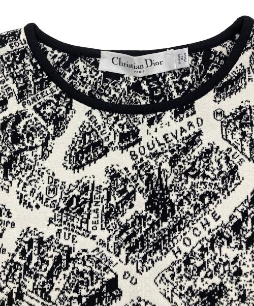 Christian Dior（クリスチャン ディオール）Christian Dior (クリスチャン ディオール) Plan de Paris テクニカル メッシュ ワンピース ホワイト×ブラック サイズ:38の古着・服飾アイテム