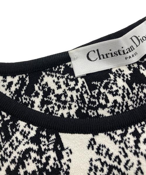 Christian Dior（クリスチャン ディオール）Christian Dior (クリスチャン ディオール) Plan de Paris テクニカル メッシュ ワンピース ホワイト×ブラック サイズ:38の古着・服飾アイテム